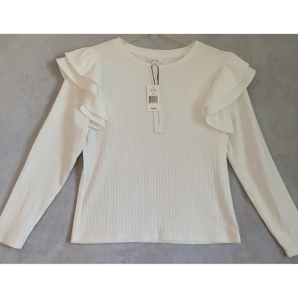 Nicole Miller‎ Women's Long Sleeve Ivory Pullover Flutter Accent Sweater Top XL - Picture 2 of 9